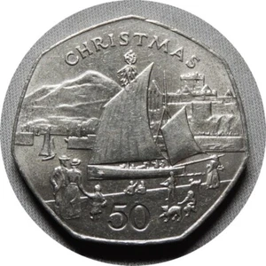 elf IOM Isle of Man 50 Pence 1981 AB Christmas Ship - Picture 1 of 2