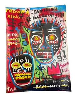 JEAN MICHEL BASQUIAT-POSTCARD PAINTING ON CARDBOARD-SIGNED - Picture 1 of 2