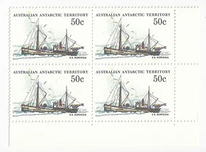 1979-1982 'AAT ANTARCTIC SHIPS - SS NORVEGIO' - CORNER BLOCK 4 x 50c MNH STAMPS - Picture 1 of 2