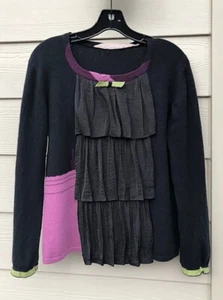 Max Mara Upcycling Schwarz Kaschmir Pullover Seide Rüschen Passt M-L ANSEHEN - Bild 1 von 4