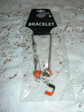 Miami Hurricanes 2 Charms 3 Euro Bead Bracelet Game day Jewelry Snake Chain New Cover