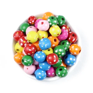 20 Spotted 8mm Coloured Wooden Round Ball Spacer Beads Wood Craft Jewelry Making - Picture 1 of 4