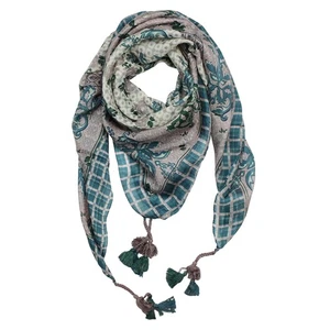 Seidenschal mit Quasten 100x100 cm rosa-grau-blau Seidenschal - Bild 1 von 3