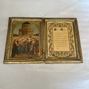 ITALIENISCHES FLORENTINISCHES Diptychon Hochzeitssegen HOLZ KLAPPRAHMEN - Bild 1 von 9