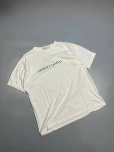 RARE Vintage Giorgio Armani Le Collezioni Shirt Big Logo Italy White Tee Men L - Picture 1 of 9