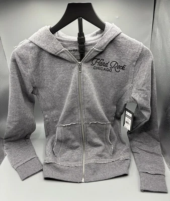 Sudadera con capucha Hard Rock Café Chicago Illinois para mujer XS gris floral con cremallera Foto 1 de 4