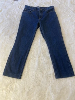 Pantalones de mezclilla Old Navy clásicos de pierna recta lavado oscuro puño opcional para mujer 34X32 Foto 1 de 4