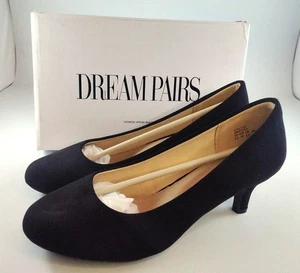 Dream Pair Luvly-W Damen-Pumps Größe 8,5 schwarz Wildlederimitat niedriger Absatz neu im Karton - Bild 1 von 10