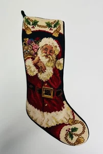 "Medias navideñas vintage de terciopelo de lana con punta de aguja Papá Noel 18""" - Imagen 1 de 4