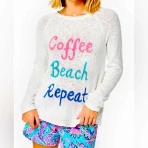 NWT Lilly Pulitzer Danette Sweater Resort White Coffee Beach Repeat S - Picture 1 of 1
