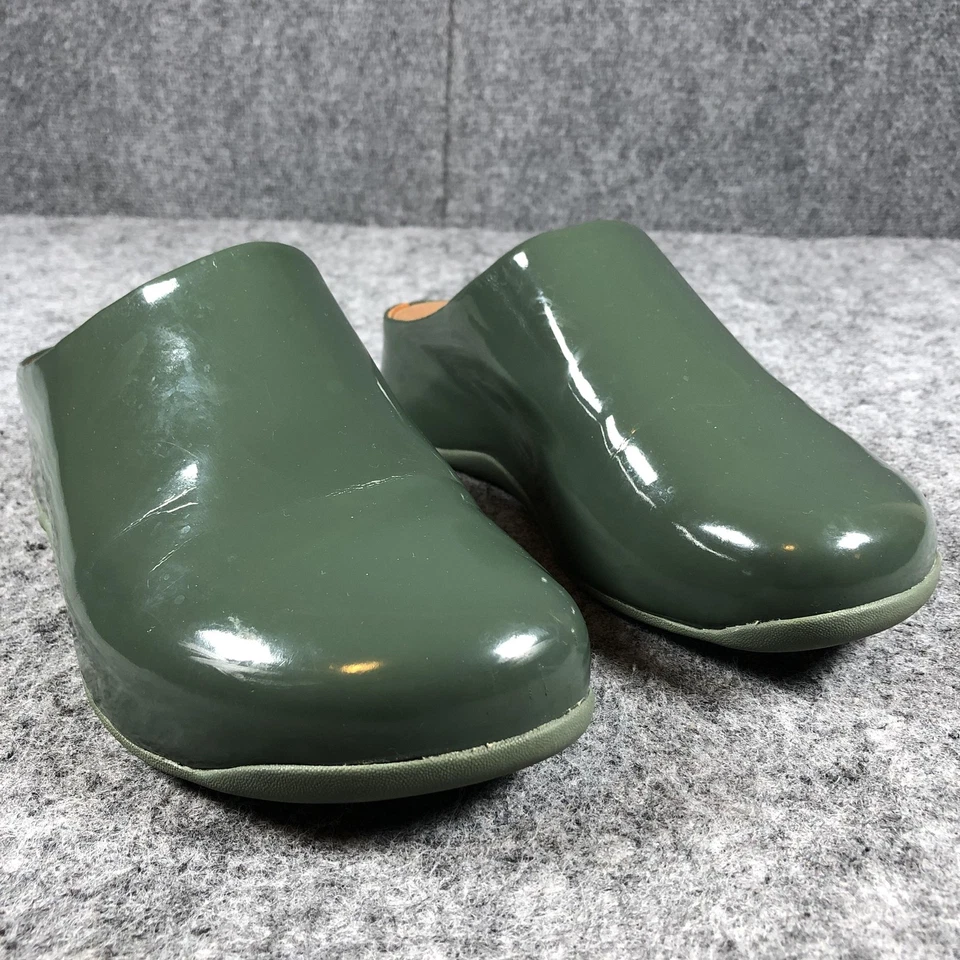 Zapatos FitFlop para mujer 9 verde charol zueco sin cordones mula cómodo informal 322276 Foto 1 de 4
