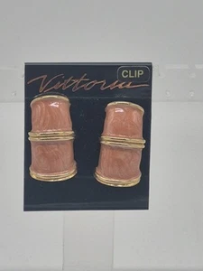 Vintage Victoria Ohrclips goldfarben & orange/braun Emaille - Bild 1 von 3