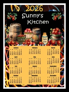 2026 PERSONALIZED CALENDAR MAGNET YOUR NAME CHOICE - Apple Decor Themed Kitchen - Picture 1 of 2