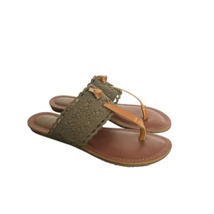 Fergalicious Women’s Macrame Thong Sandals Green Tan Boho Size 7 - Picture 1 of 12