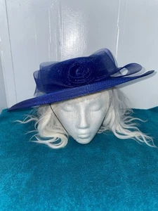 Vintage Kentucky Derby Preakness Belmont Easter Church Hat Blue - Picture 1 of 3