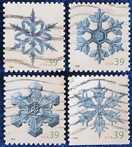 US Stamps 2006 Snowflakes Blue & White Used 39 cent Set of 4 Off Paper - Picture 1 of 1
