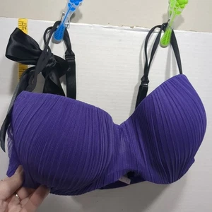 Cacique 40D Wired Boost Plunge Balconette Bra Lightly Lined Intimates Purple Bow - Picture 1 of 21