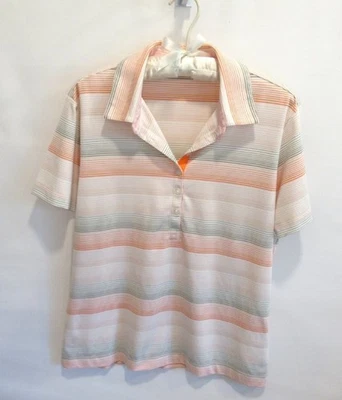 Nike гольф оранжевый зеленый в полоску подходит сухой коротким рукавом рубашка-поло * Sz L * - Изображение 1 из 4