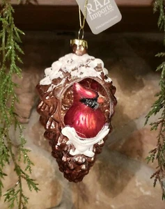 Neu mit Etikett RAZ Imports 5,5" roter Kardinal schneebedeckter Tannenzapfen Glas Weihnachtsschmuck - Bild 1 von 10