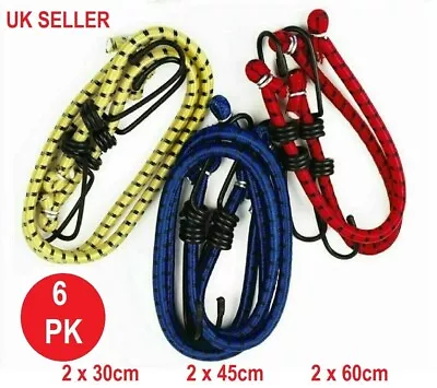 6 Bungee Straps Cords Set With Hooks Elasticated Rope Cord Tie Car Bike Luggage - Image 1 of 4