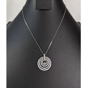 Erwin Pearl CZ Pendant Necklace Rhodium Plated Sterling Silver 925 Nested Circle - Picture 1 of 13