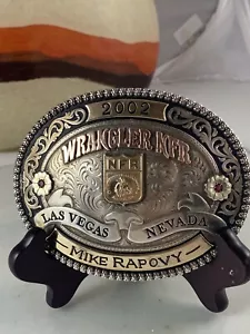 2002 WRANGLER NATIONAL FINALS RODEO STERLING BELT BUCKLE Mike Rapovy - Picture 1 of 12