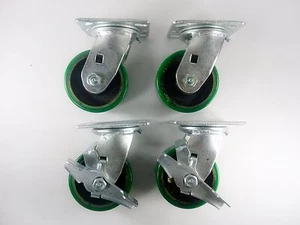 4" x 2" Polyurethane On Cast Iron - Swivel(2ea)/Swivel with brake(2ea) - Picture 1 of 4