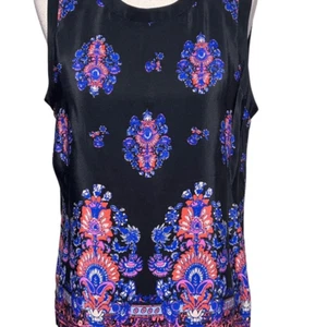 Nanette Lepore Black Floral Sleeveless Silk Blouse Size Medium - Picture 1 of 4