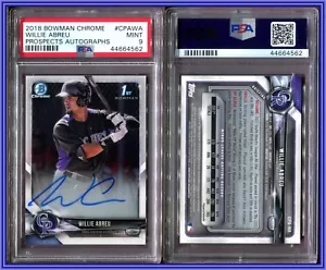 PSA 9 2018 Bowman Chrome Autograph Willie Abreu RC Colorado Rockies POP11 - Picture 1 of 1