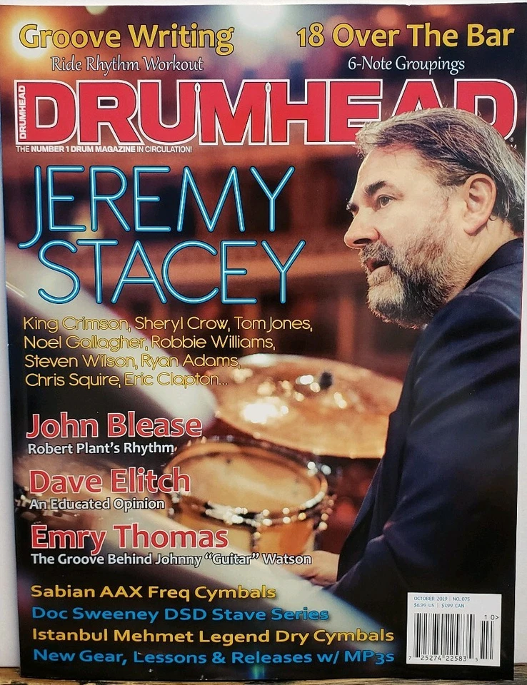Drumhead Oct 2019 #75 Jeremy Stacey Groove Writing John Blease FREE SHIPPING CB - Image 1 of 1