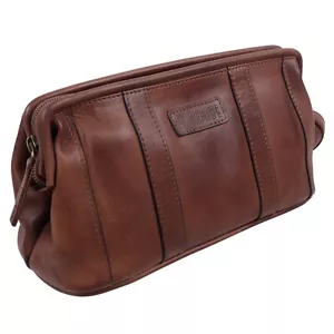 Mens Leather Brown Compact Wash Bag by Prime Hide Travel Toiletries Finest Le... - Picture 1 of 5