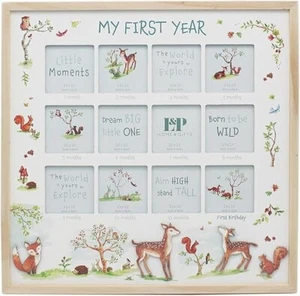 My 1st Year Photo Frame Wooden Lesser & Pavey Collage Aperture Woodland Animals - Picture 1 of 1