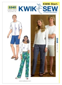 KWIK SEW SEWING PATTERN 3345 MISSES MEN'S XS-XL VERY EASY UNISEX SHORTS & PANTS - Picture 1 of 7