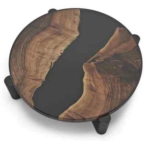 24 Zoll maßgeschneidert schwarz Epoxidharz Holz Fluss Stil Kaffee Seite Cocktail Tischplatte - Bild 1 von 2