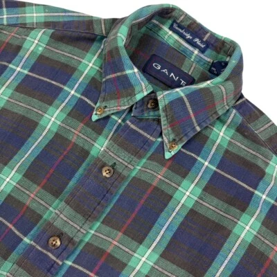 Camisa De Colección Gant Cambridge Cuadros Para Hombre Franela Botón Verde/Negro Cuadros • Pequeña Foto 1 de 4