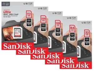 SanDisk Ultra SD 32GB 64GB 128GB 256GB 512GB SDHC SDXC 150MB C10 UHS-I Card LOT - Picture 1 of 11
