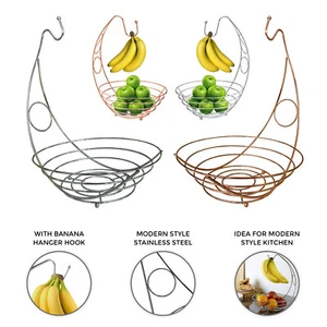Fruit Bowl Holder with Banana Hanger Hook Tree Fruit Bowl Basket Stand Large - Picture 1 of 6