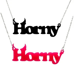 Geile Halskette lustiges Geschenk Schmuck für Sie Damen Frauen Hot Pink Schwarz Acryl - Bild 1 von 17