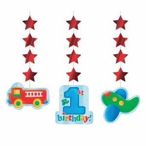1st Birthday Party Supplies Hanging Cutouts 3 Pk Decorations Blue Boy Fun at One - Picture 1 of 1