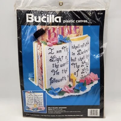 Bucilla 6134 Bible Holder Bookends Plastic Canvas Kit 1994 Sealed  - Image 1 of 4