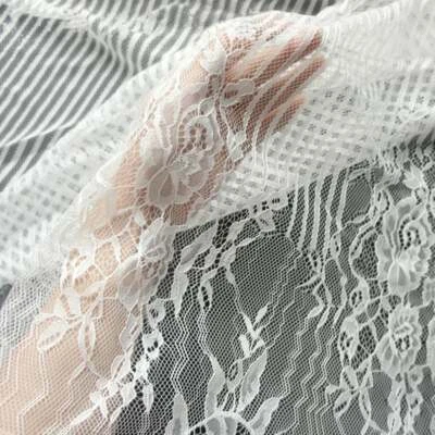 Pestañas Francés Chantilly Tela de Encaje Rayas Bordado Nupcial Tela de Encaje 1 Yarda Foto 1 de 4