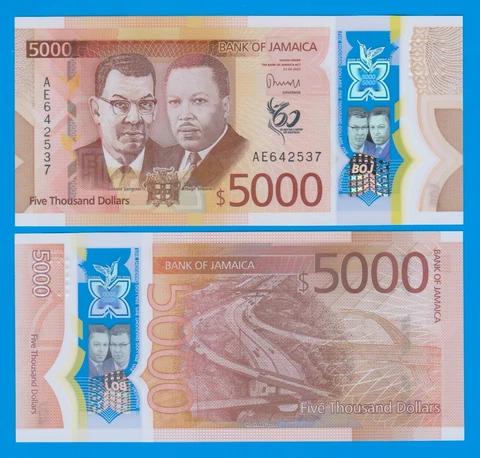 Jamaica 5000 Dollar P 101 New 2023 (2022) Polymer UNC Cover