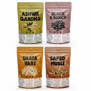 NUTRISHINE Ashwgandha, Safed Musli, Kaunch, Shatavari Powder 50gm Each for Immun - Picture 1 of 6