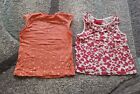 Baby Girls Pack Of 2 Sleeveless Orange & Red Tops T-Shirt Floral Print 12-18 M