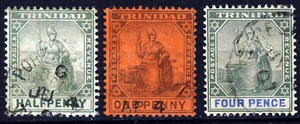 TRINIDAD 1901-06 A Seated Britannia Group Wmk Crown CA SG 127 to SG 130 VFU - Picture 1 of 2