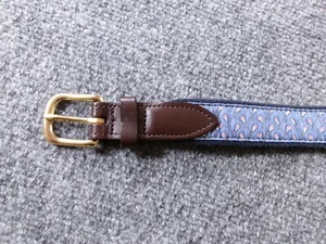 Vineyard Vines Belt Boys 24 Blue Lacrosse Embroidered Canvas With Leather Trim - Picture 1 of 7