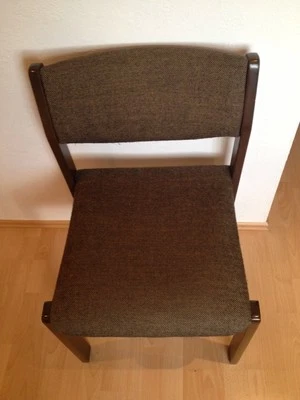 Stapel-Holz-Stuhl Saalstuhl Holz-Stoff braun Polsterstuhl stapelbar 70er Jahre - Bild 1 von 4