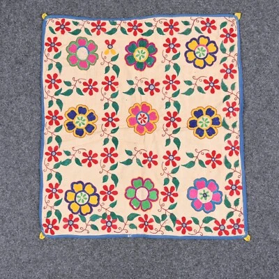 Vintage Hand Embroidery Floral Tapestry Indian Cotton Wall Hanging  2.1 x 2.3 ft - Image 1 of 4