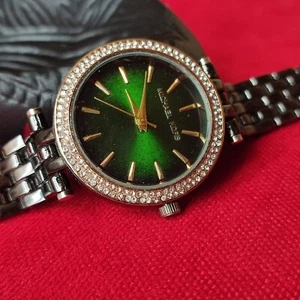 Michael Kors Luxury Green Dial Black Band Rare Elegant Limited Unique Rich Watch - Picture 1 of 21