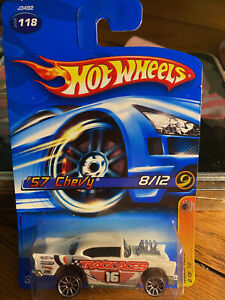 Hot Wheels 57 CHEVY - 2006 Track Aces #118 - White Plastic Body, METAL Chassis